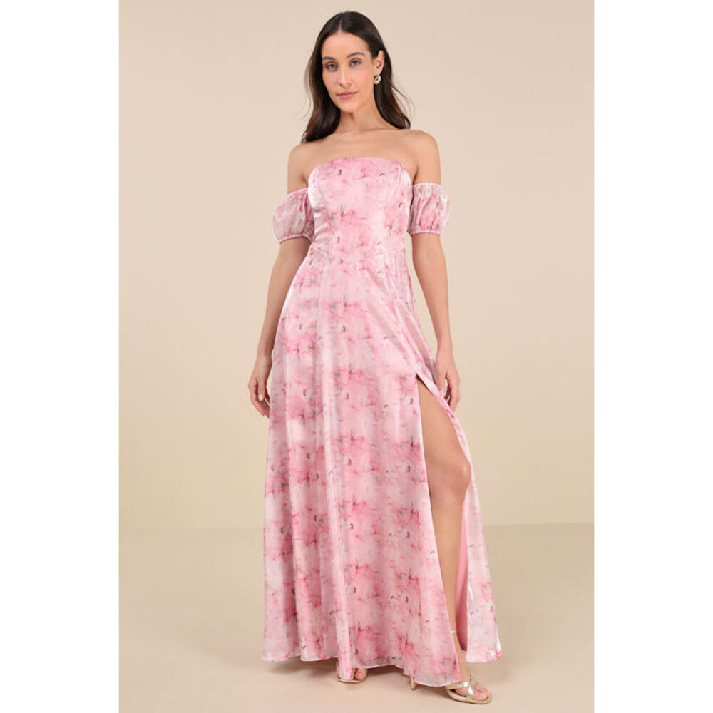 Lulus Idyllic Charisma Light Pink Floral Off-the-shoulder Maxi Dress - Size M